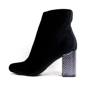 Block Heel Velvet Zipper Round Toe Bootie